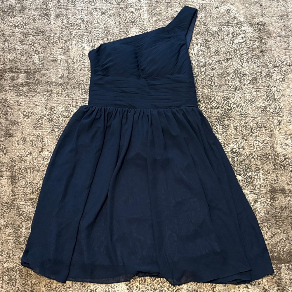 Chic One-Shoulder Navy Dress